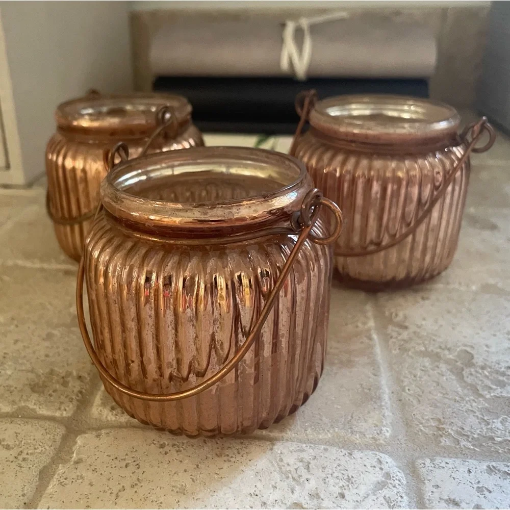 Mini Mercury Glass Hanging Votive Candleholders Copper Set of 3